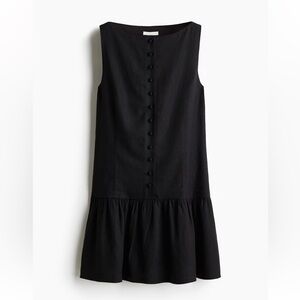 H&M Black Sleeveless Button-Front Linen Blend Mini Dress